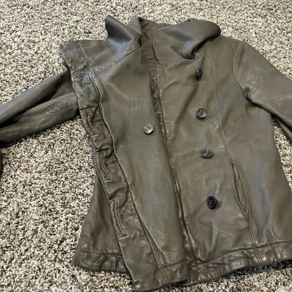 All Saints Leather Biker Jacket Small Brown Pockets - Picture 6 of 12
